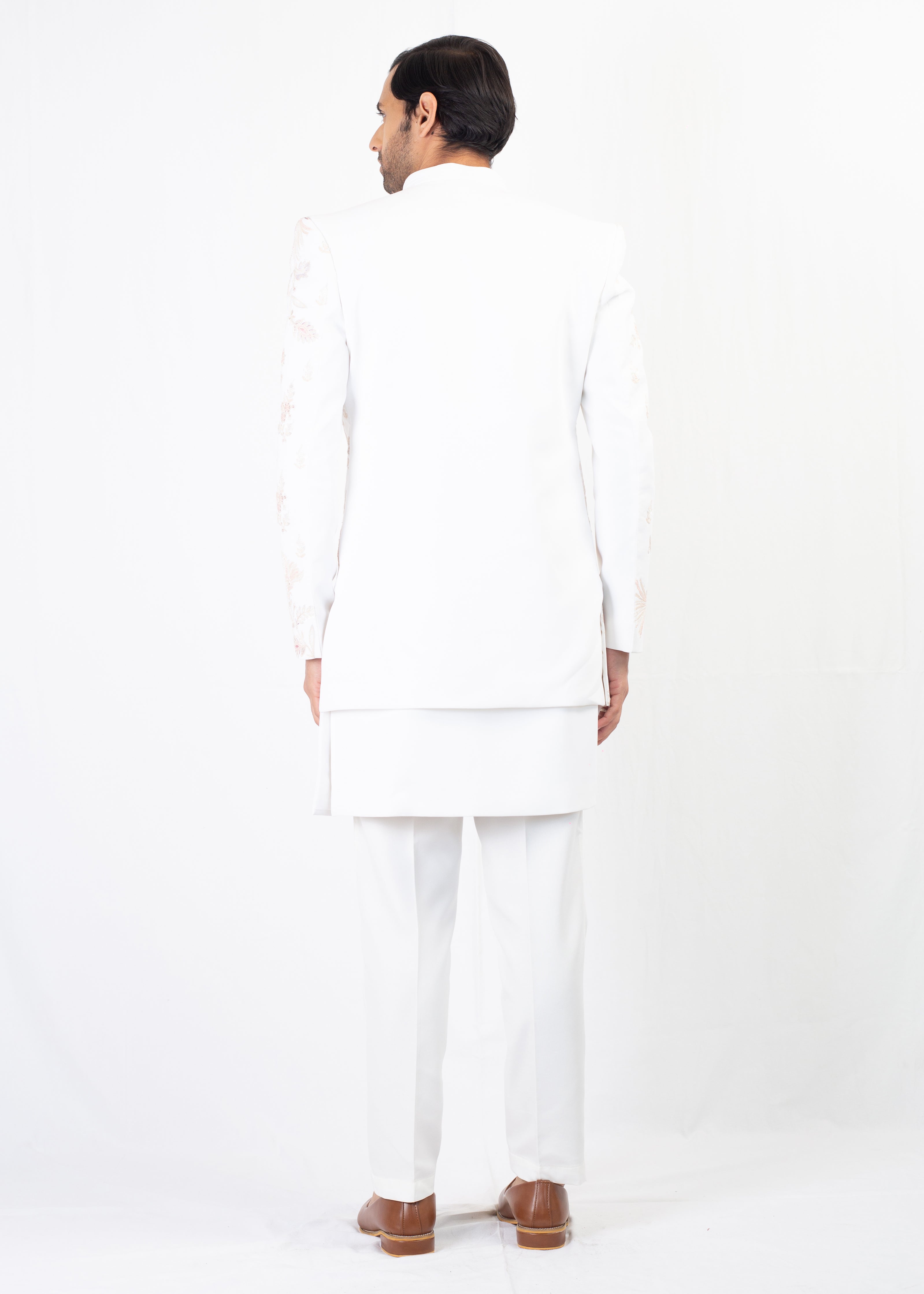 WHITE EMBROIDERY WAISTCOT & KURTA WITH TROUSER