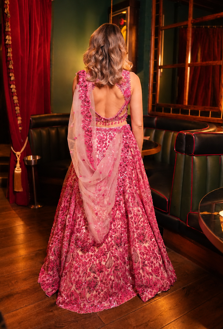 Fuchsia Floral Lehenga Set