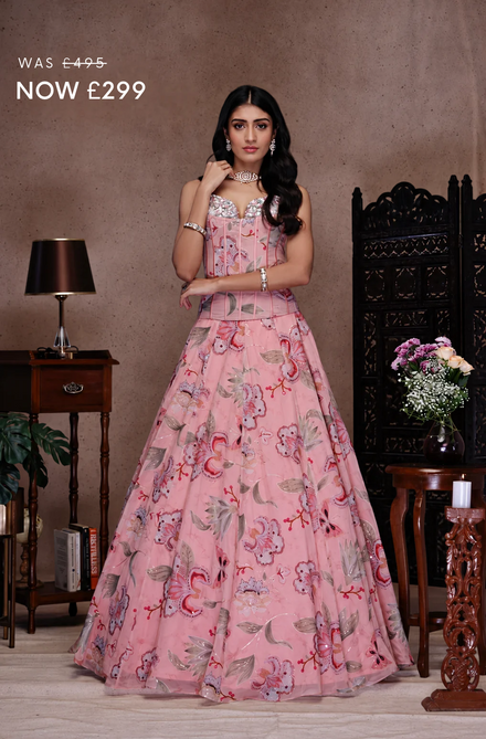 Pink Embroidery Corset with Skirt and Dupatta