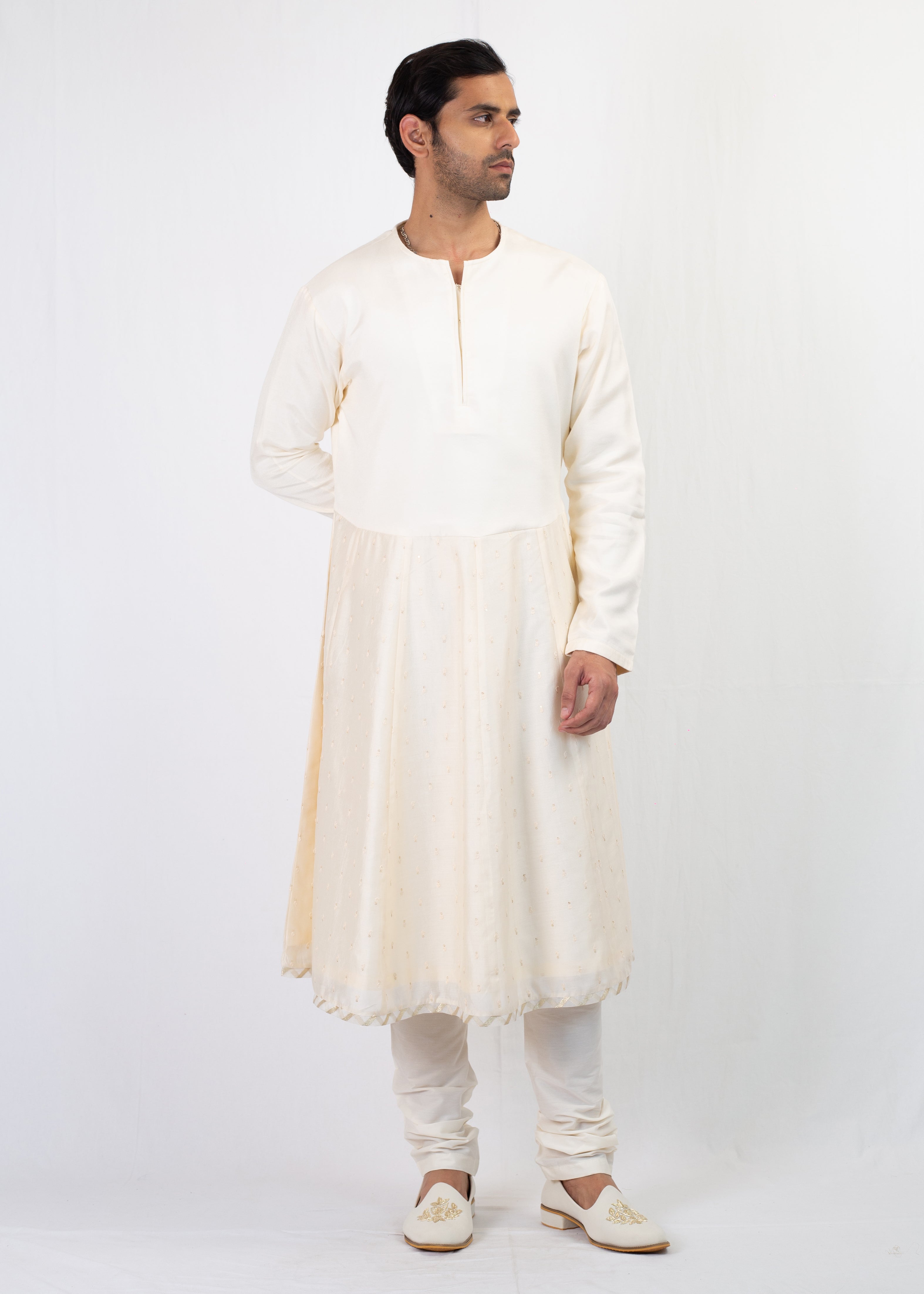 ELEGANT CREAM EMBROIDERY SHERWANI SET
