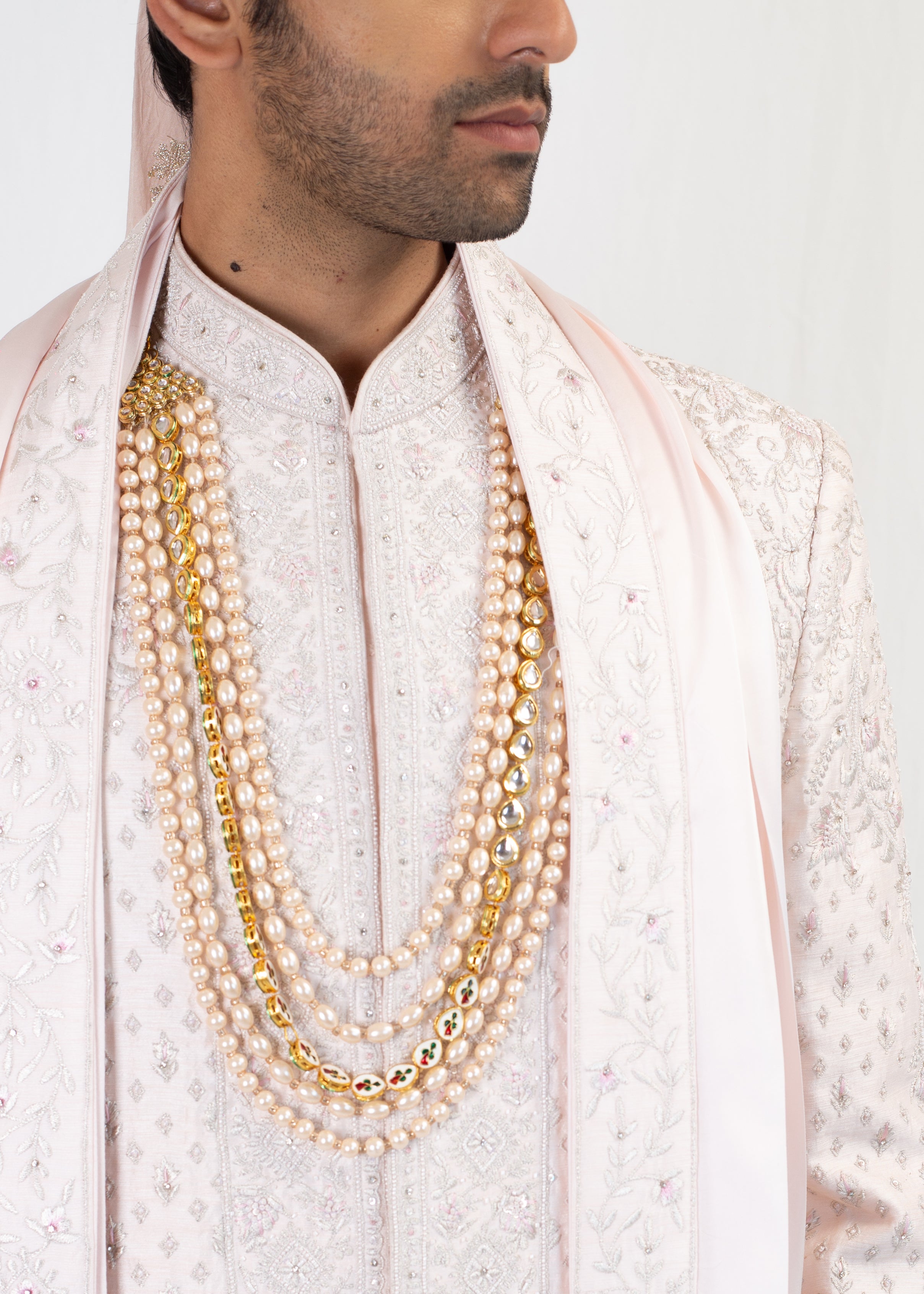 BABY PINK EMBROIDERY SHERWANI AND KURTA WITH TROUSER AND PALLA