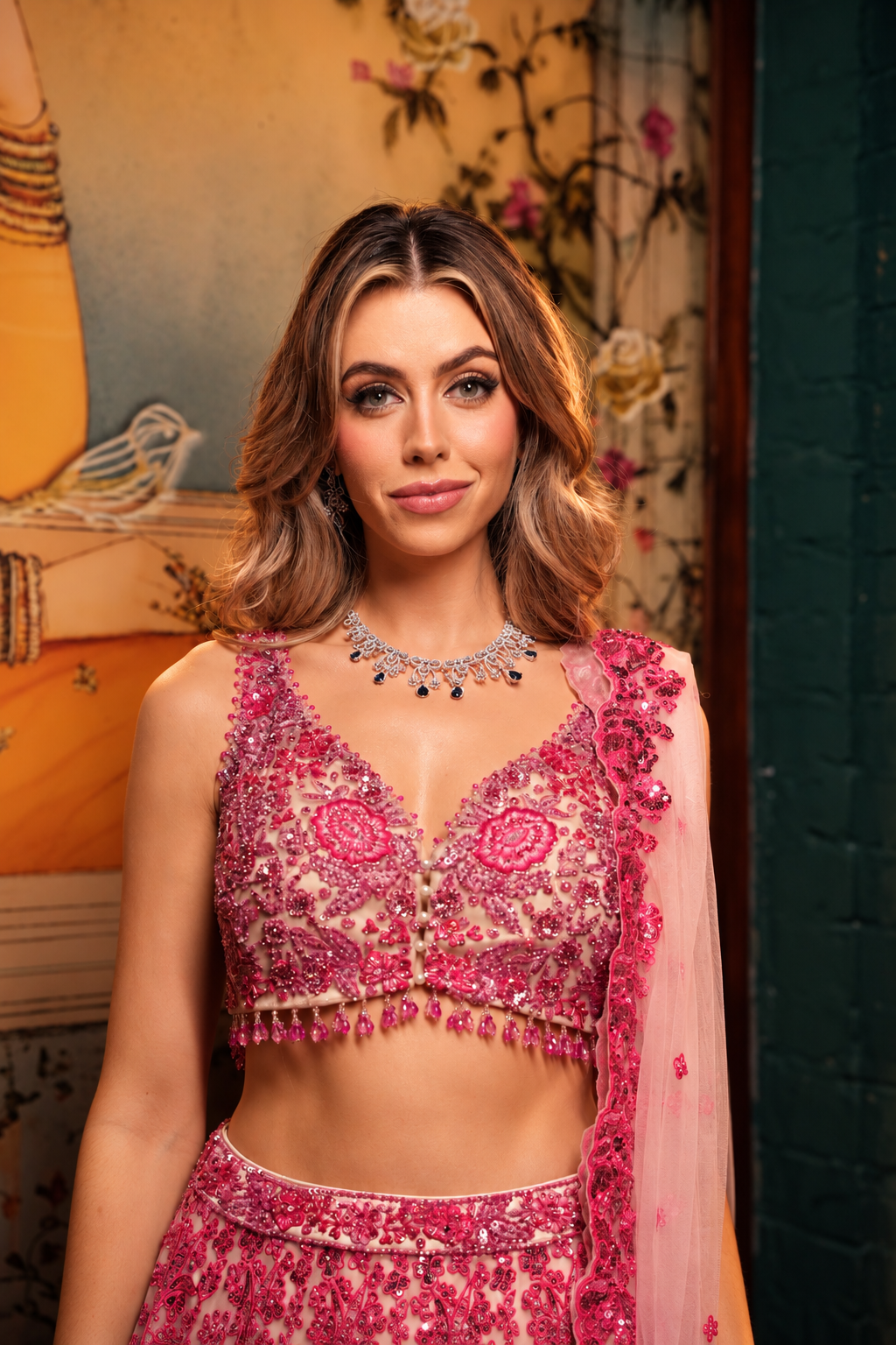 Fuchsia Floral Lehenga Set
