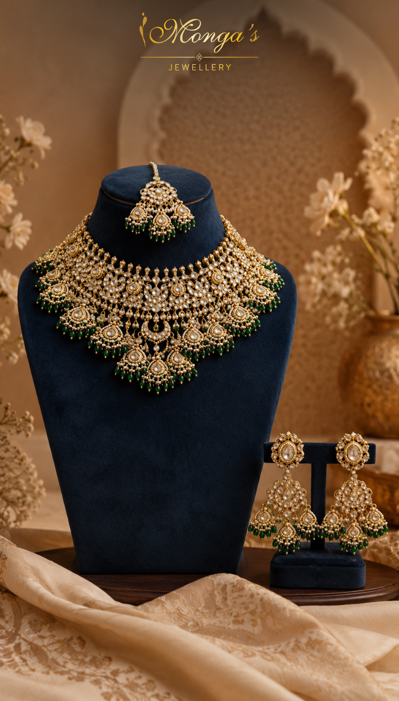 Royal Emerald Kundan Bridal Choker Necklace Set