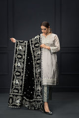 Heavily Embellished Velvet Shawl with Kameez Suit