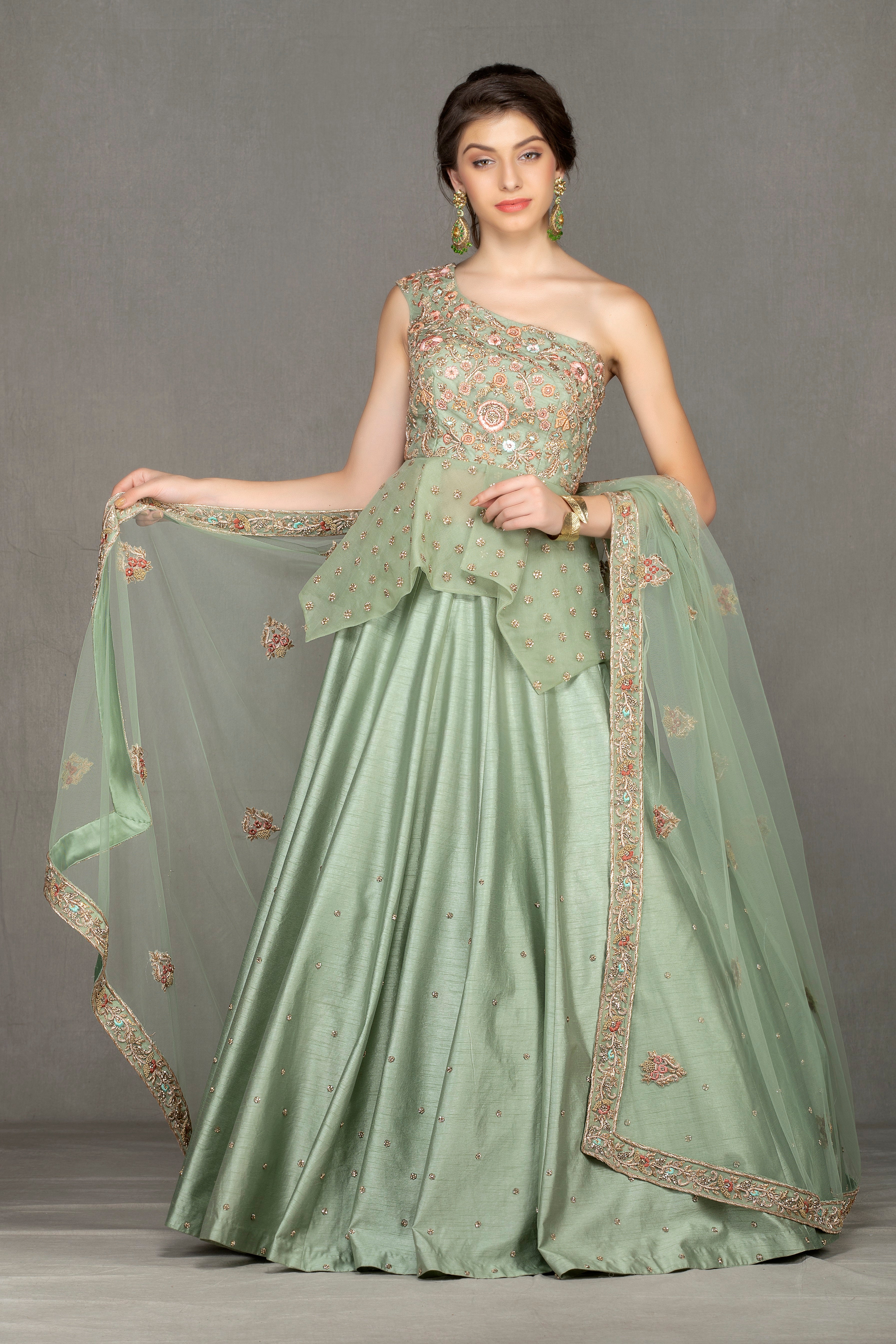 Olive Green Peplum Lehenga