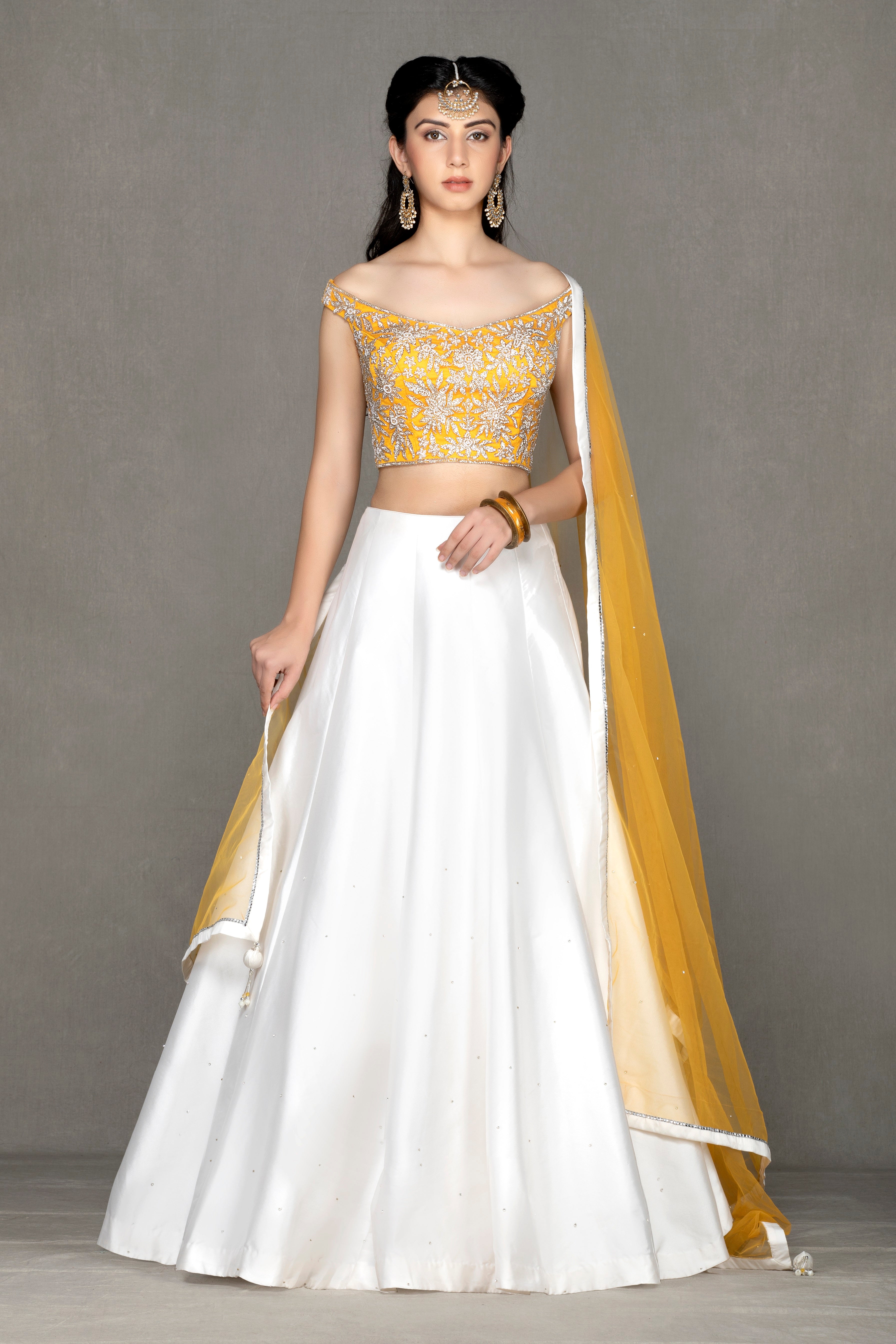 Off-Shoulder Taffeta Silk Lehenga