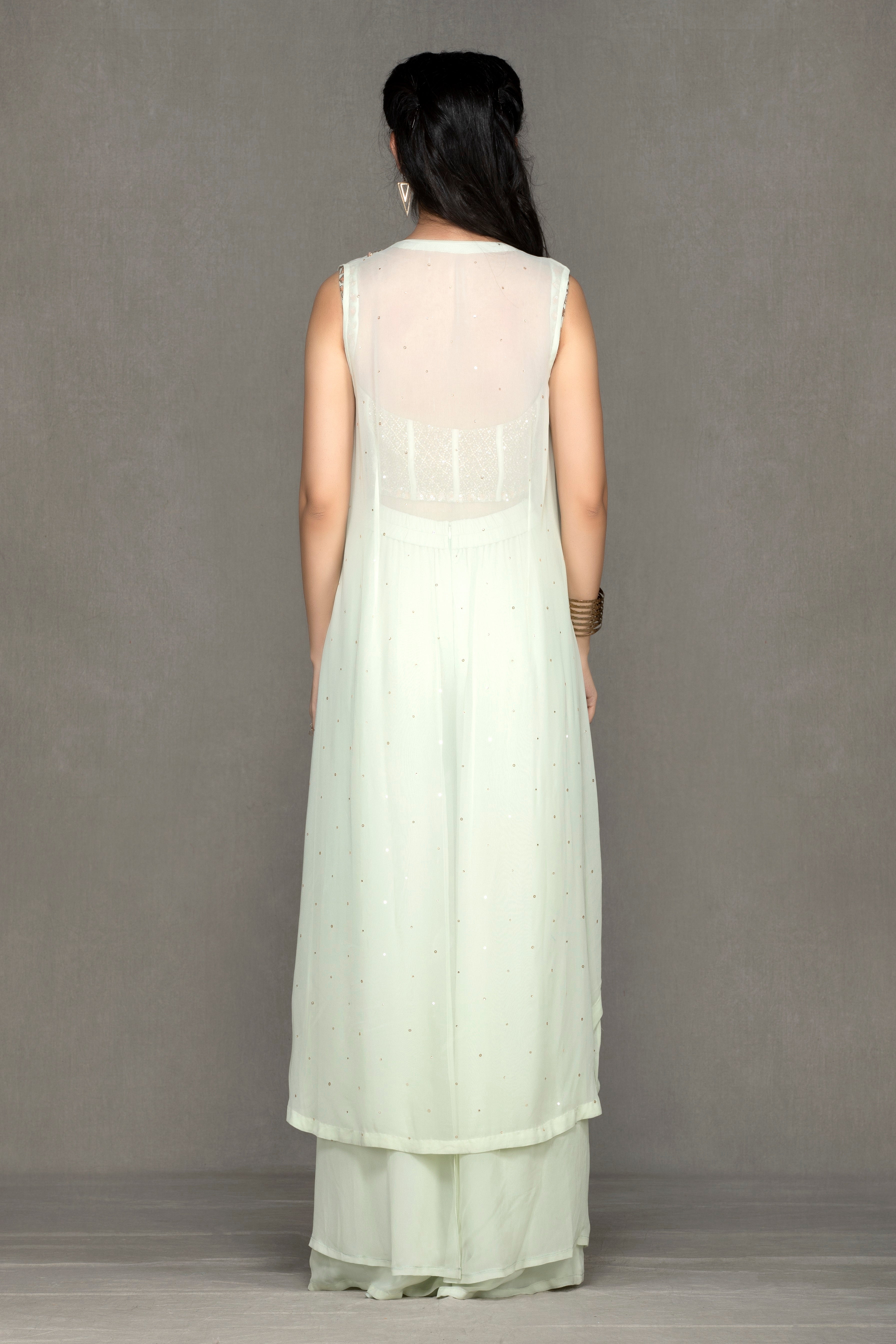 Crop-Top with Zari work and Mint Cape