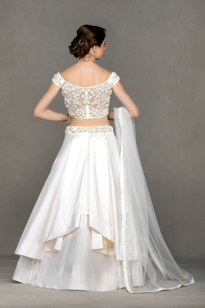 Off White Ginkgo Lehenga with Cold Shoulder blouse and dupatta | (C) Arpita  Mehta | Lehnga inspir… | Indian outfits, Indian bridesmaid dresses, Indian  designer wear