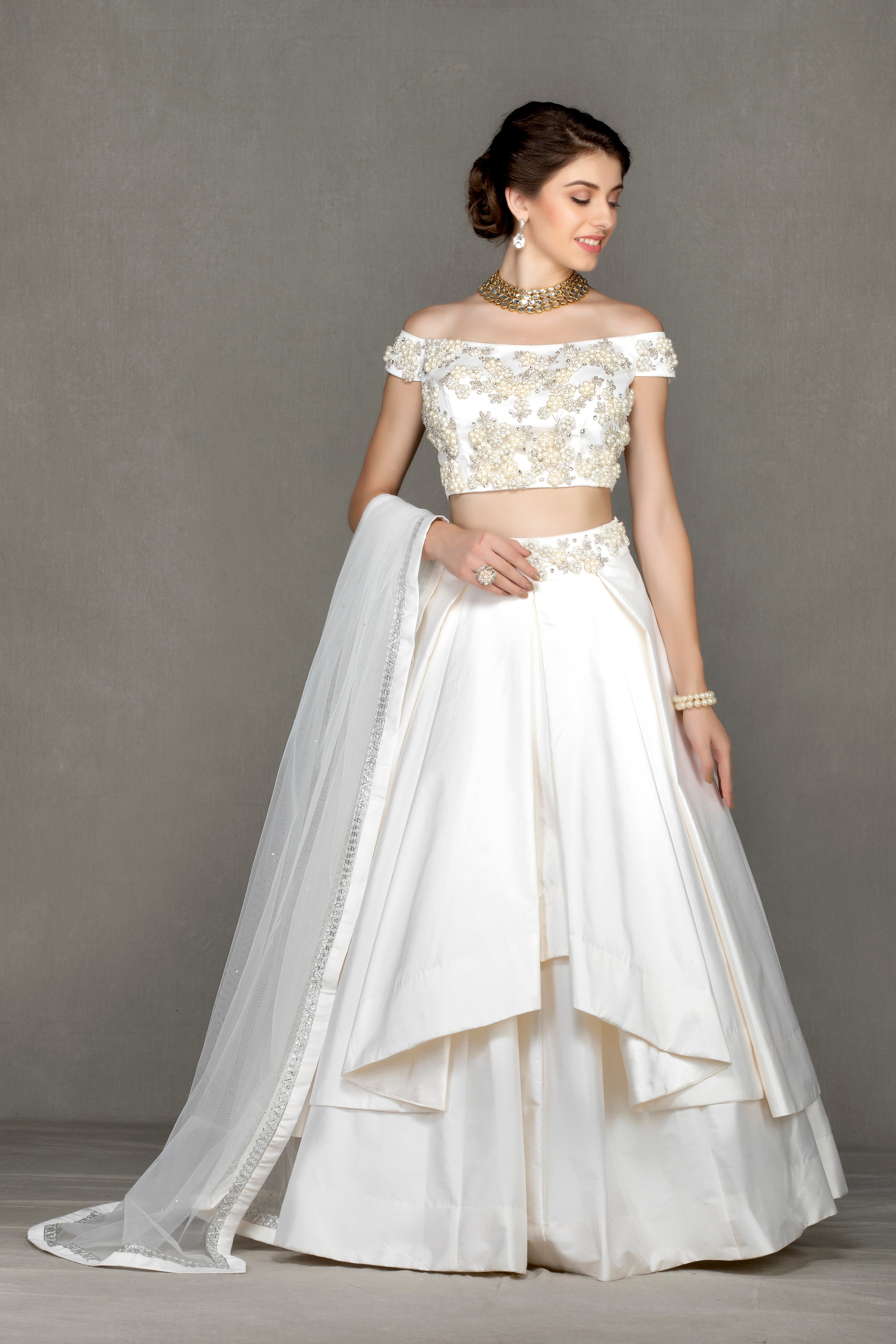 Off-Shoulder Flared Lehenga