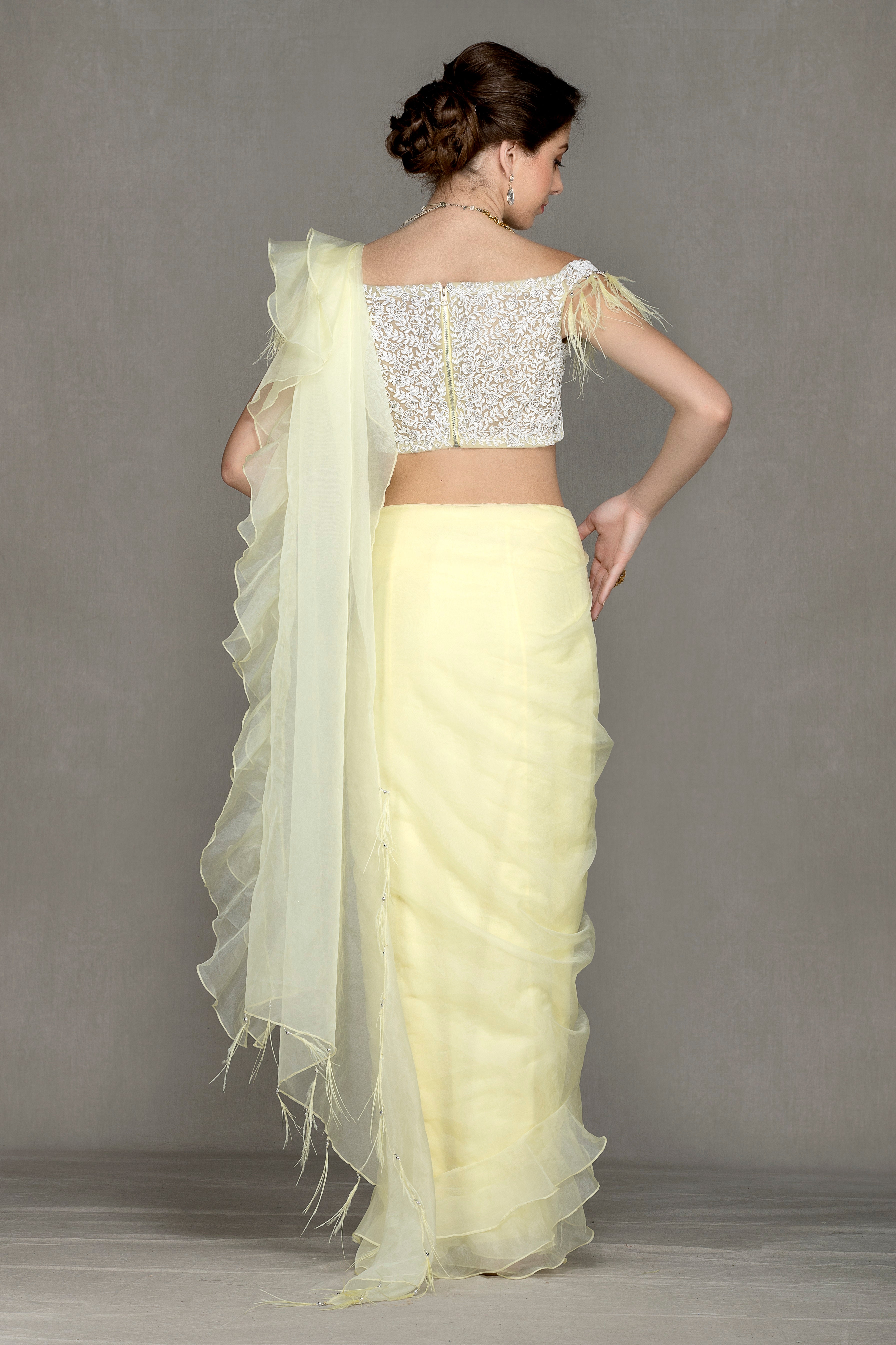 Drape Saree with feathers