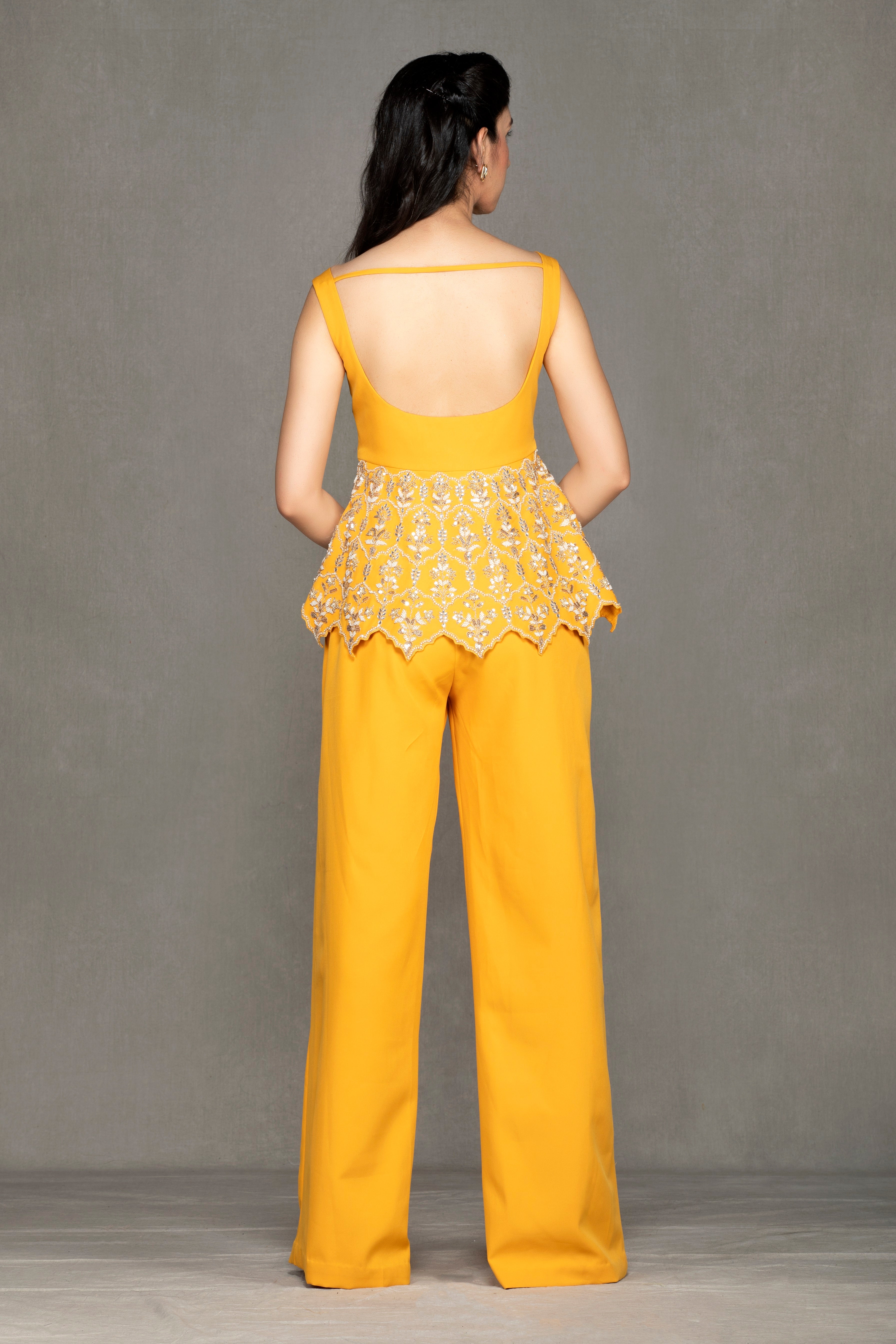 Mustard Yellow peplum with Pants