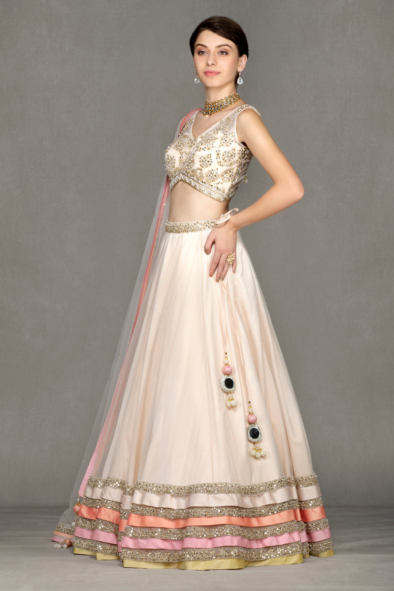 Lehenga with Net Skirt and Heavy Top