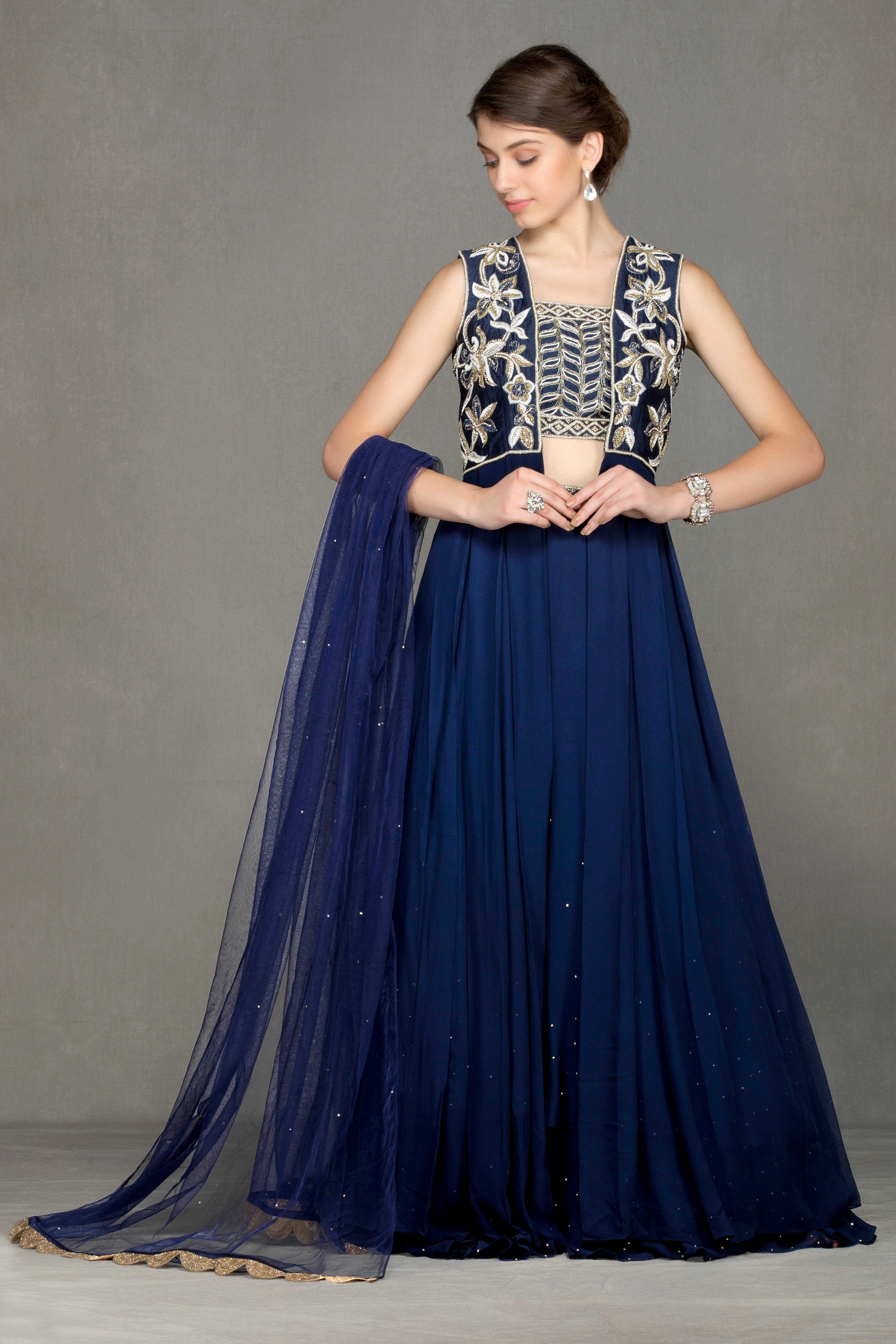 Navy Cape Zari Lehenga