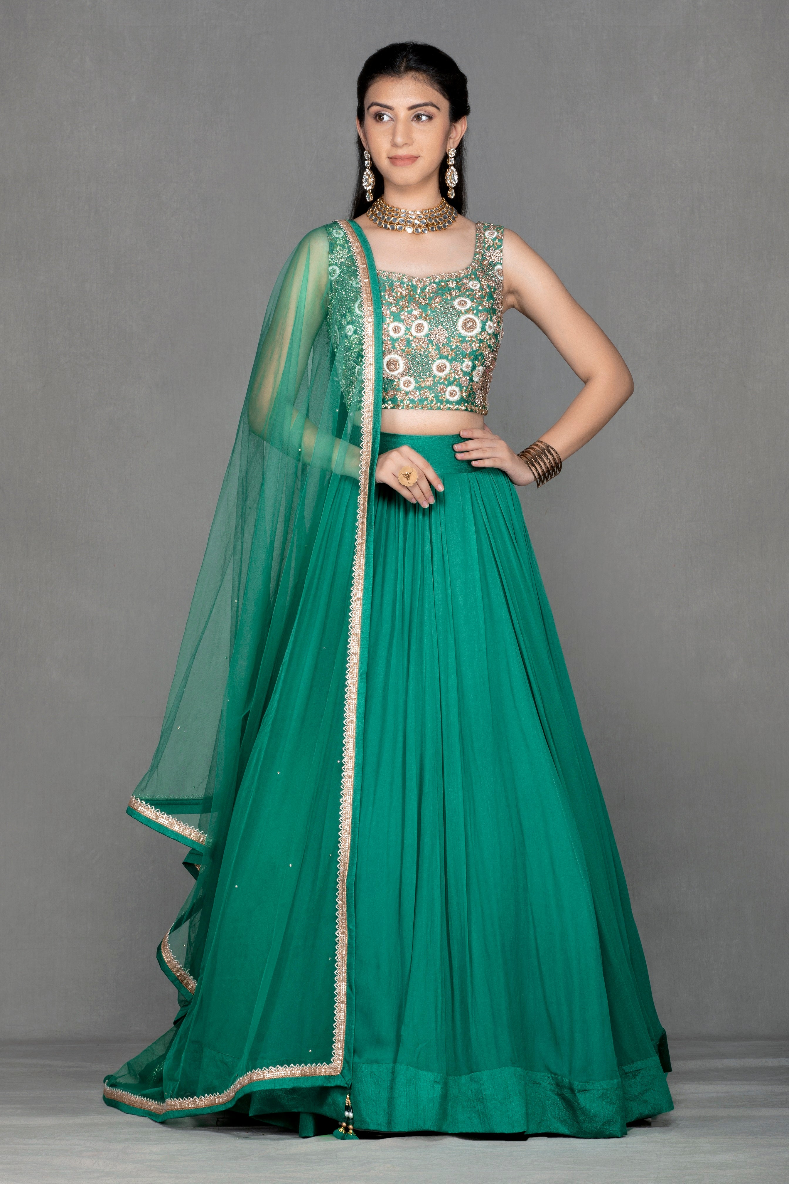Dark Green Georgette Lehenga