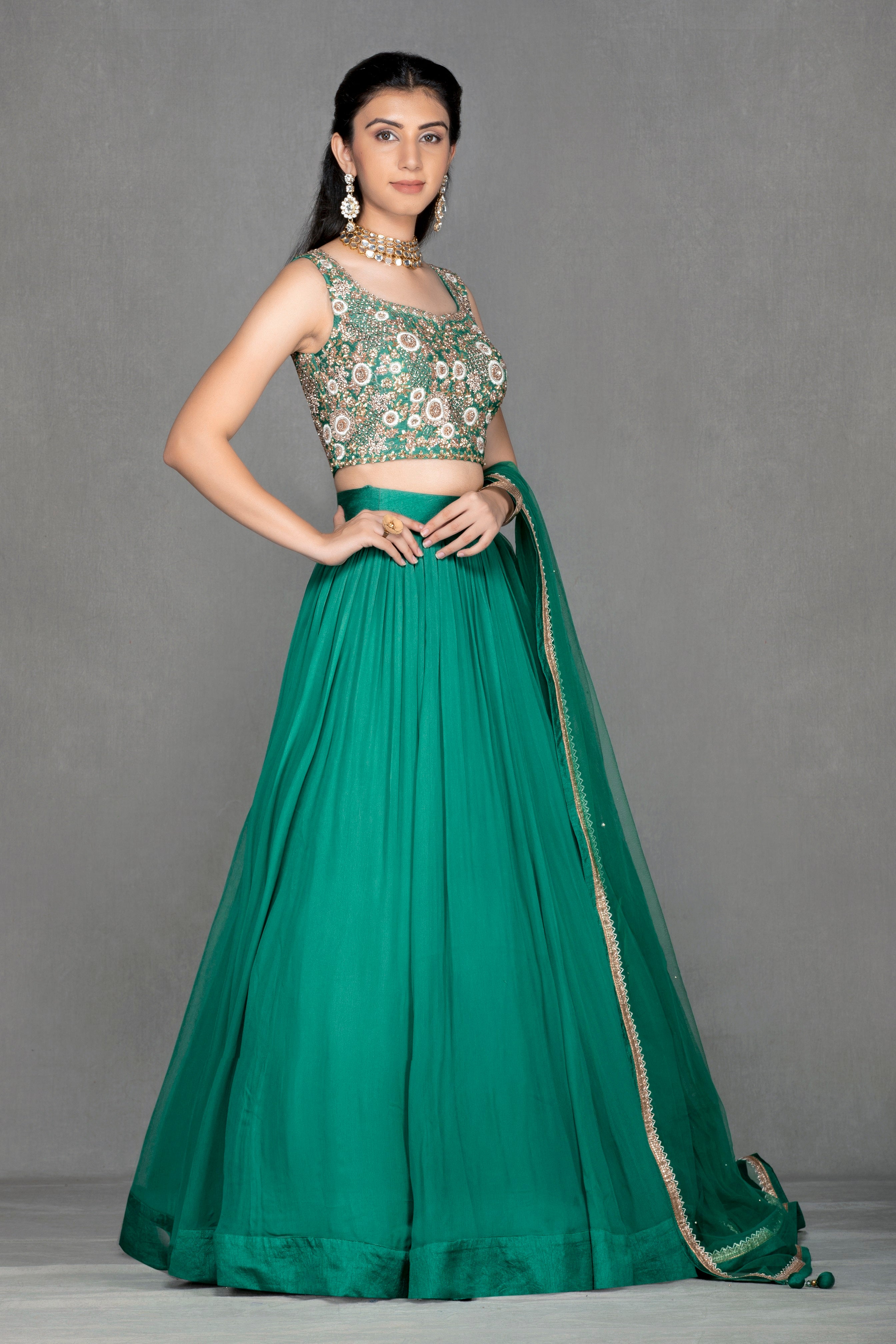 Dark Green Georgette Lehenga
