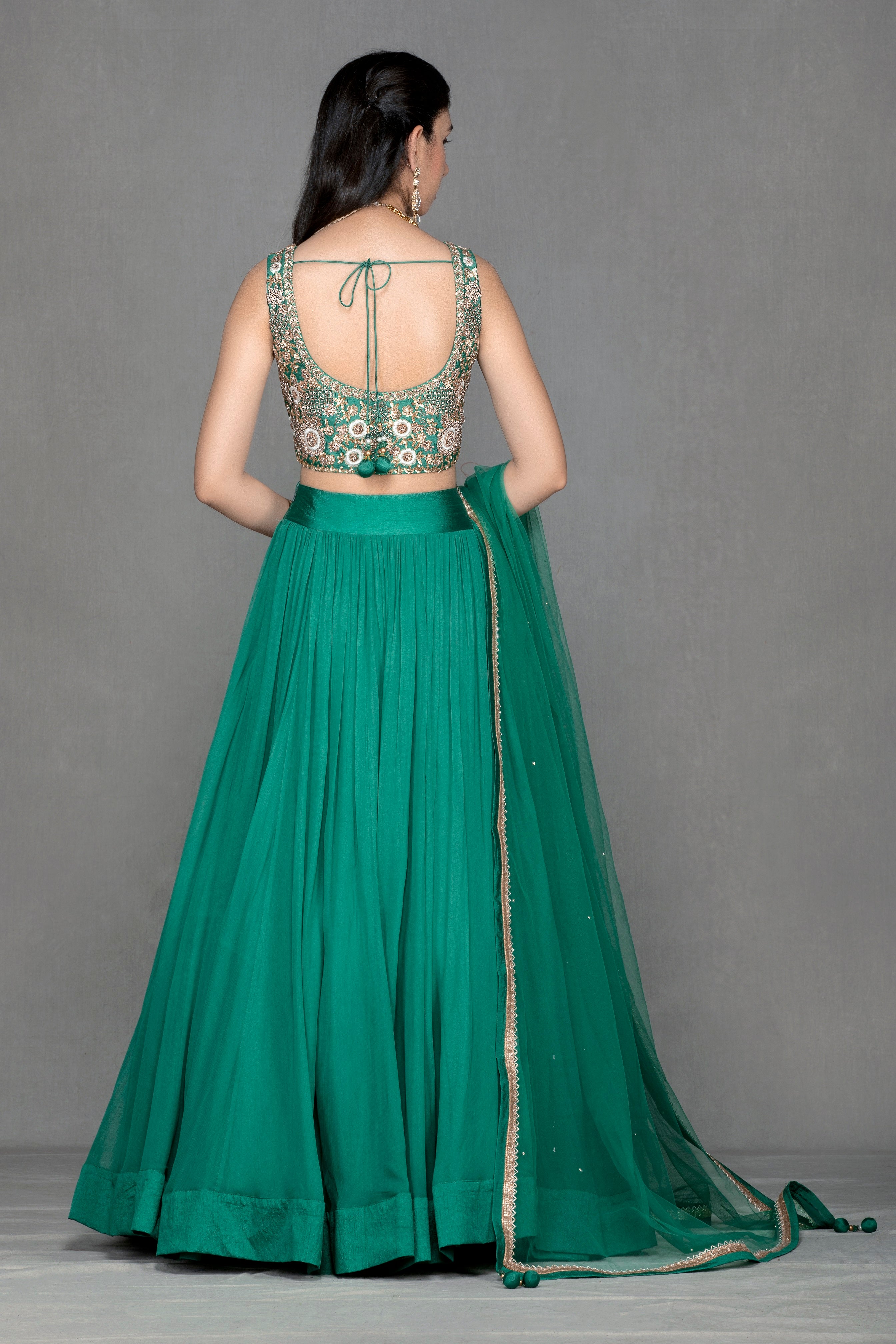 Dark Green Georgette Lehenga