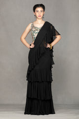 Black Georgette Saree with flairs