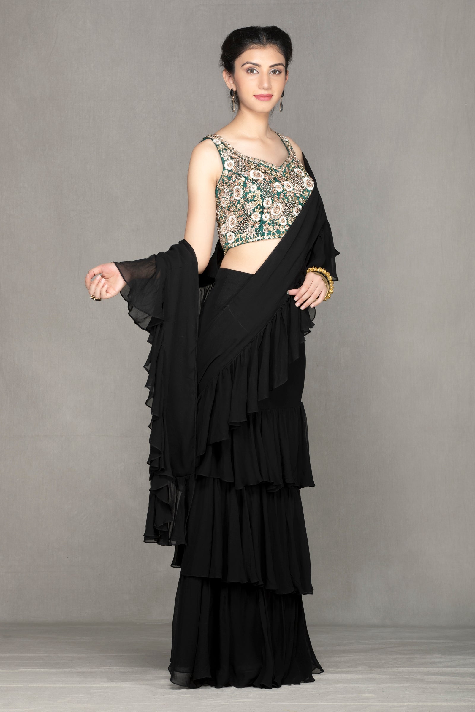 Black Georgette Saree with flairs