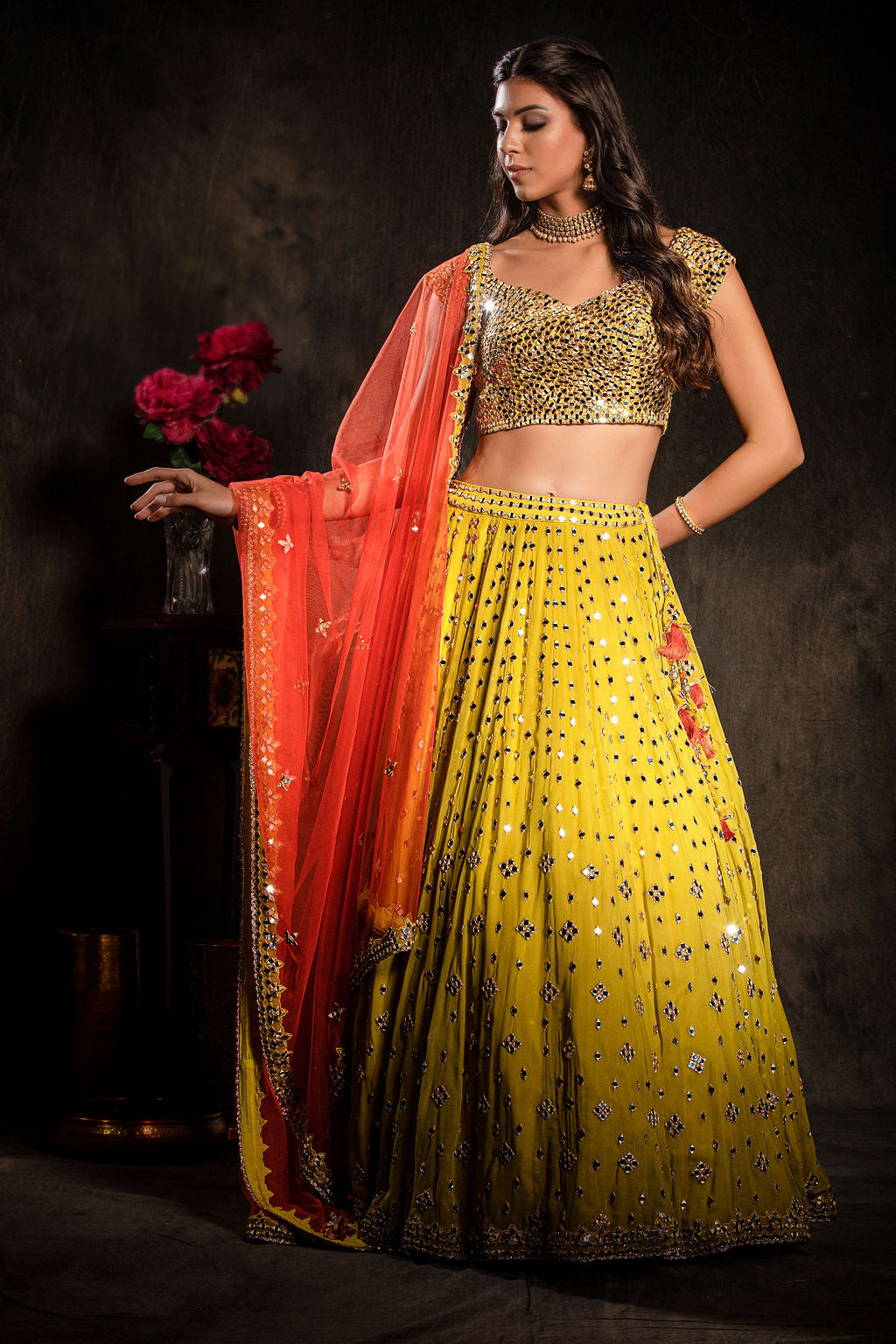 Mirror Embroidered Top and skirt