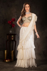 Mirror Embroidered Top with layered Saree