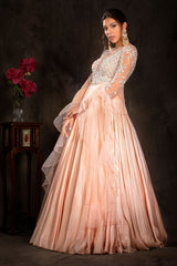 Peach Gown with ruffle scarf