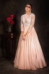 Peach Gown with ruffle scarf