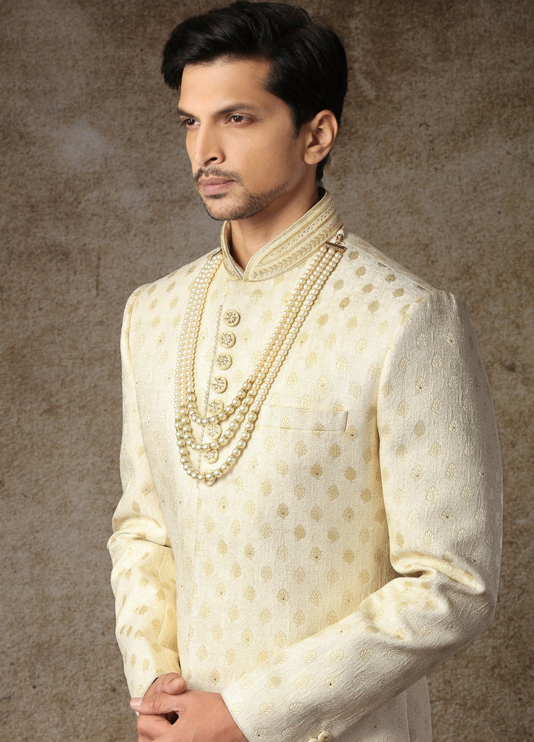 Sea Pearl Banarasi Silk Sherwani 
