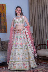 Mint Lehenga with conrast scarf