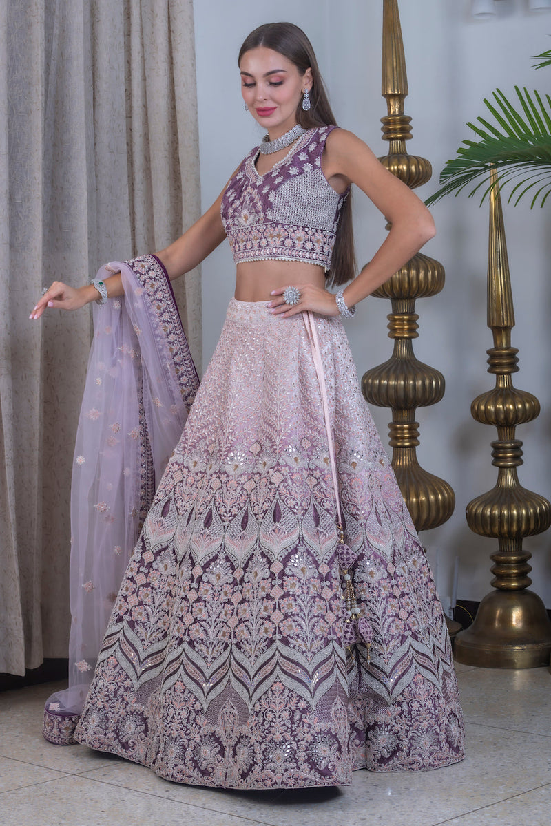 Baby pink and mauve Ombre Lehenga