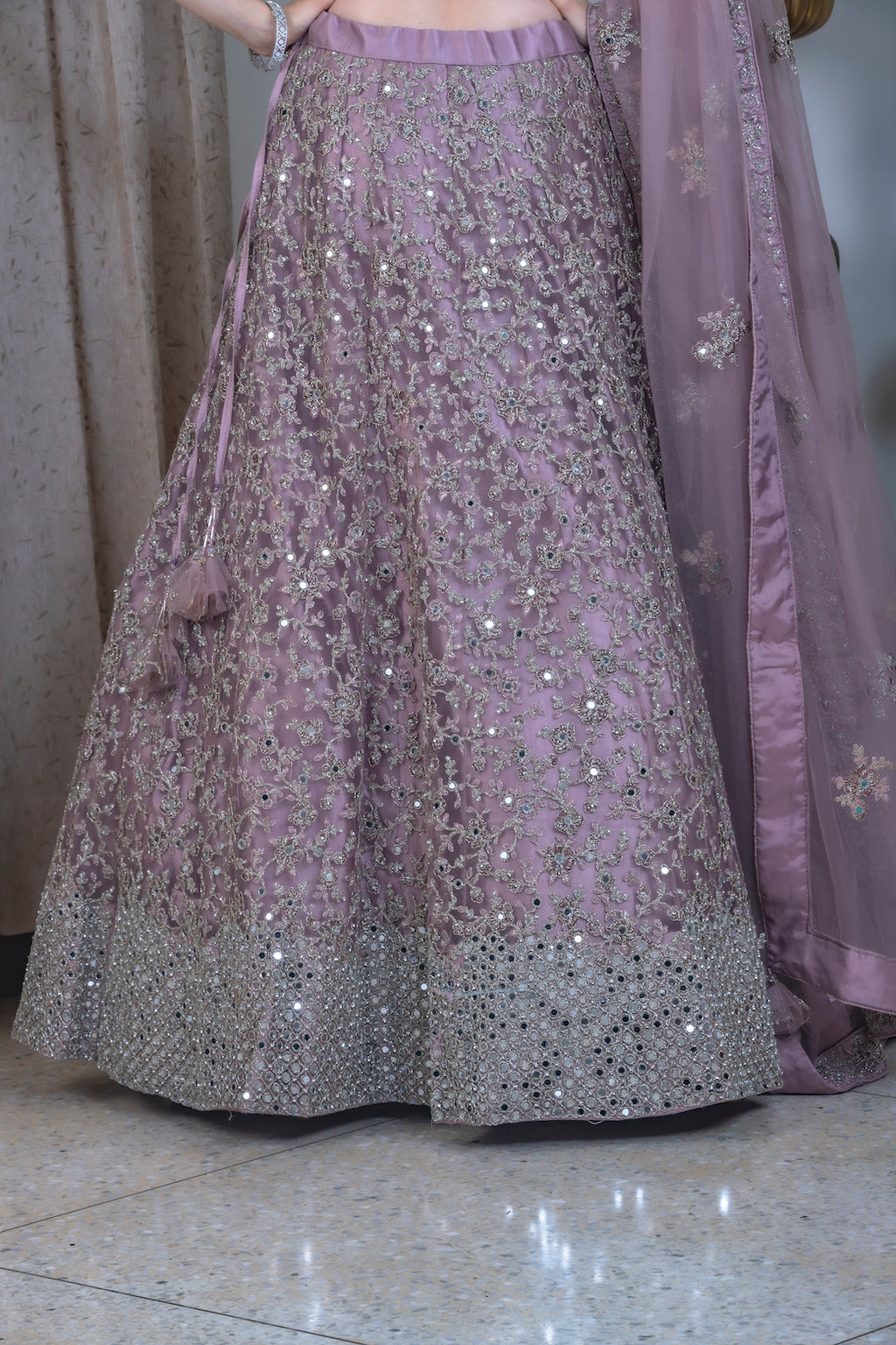 Onion color Lehenga with halter neck