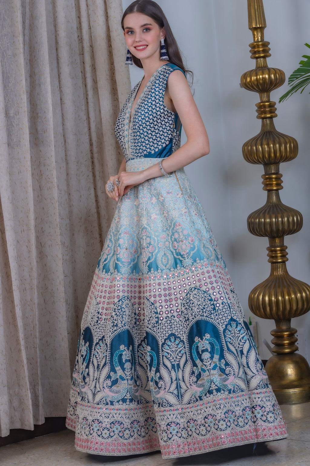 Baby blue and turquoise Ombre Lehenga