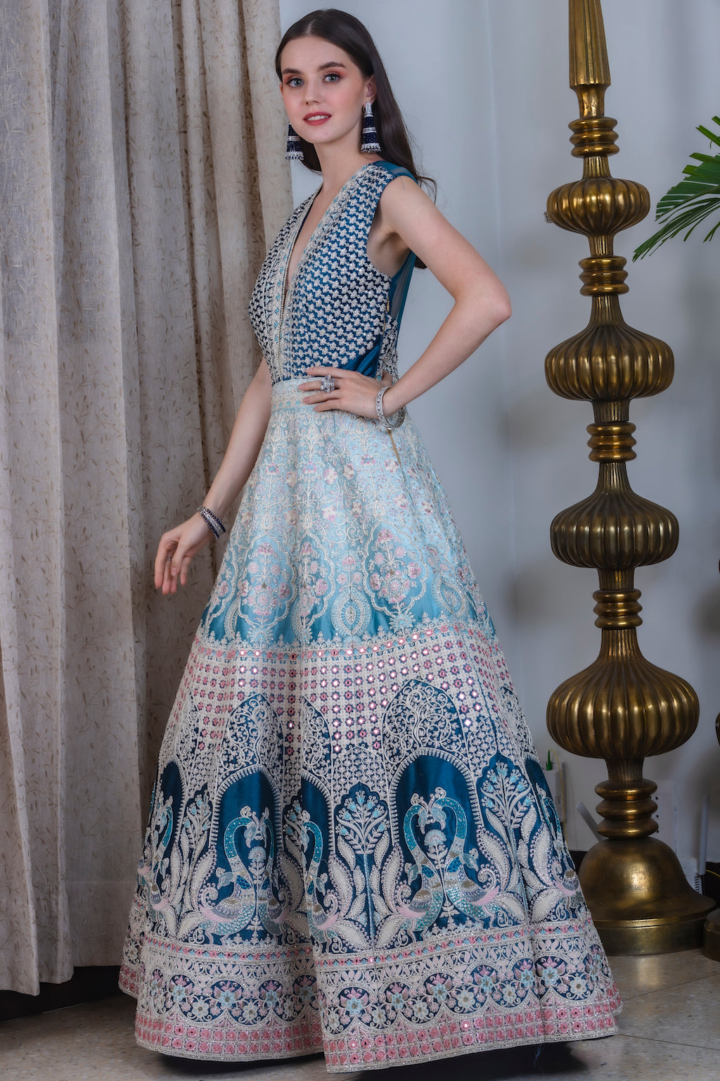 Baby blue and turquoise Ombre Lehenga