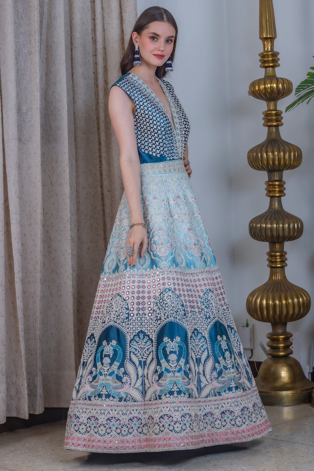 Baby blue and turquoise Ombre Lehenga