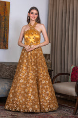 Golden Gown with Halter Neck