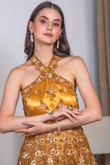 Golden Gown with Halter Neck