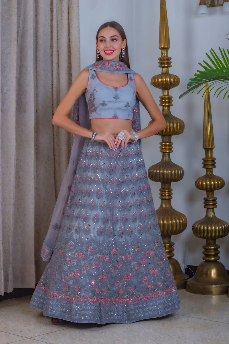 Grey Blue Lehenga