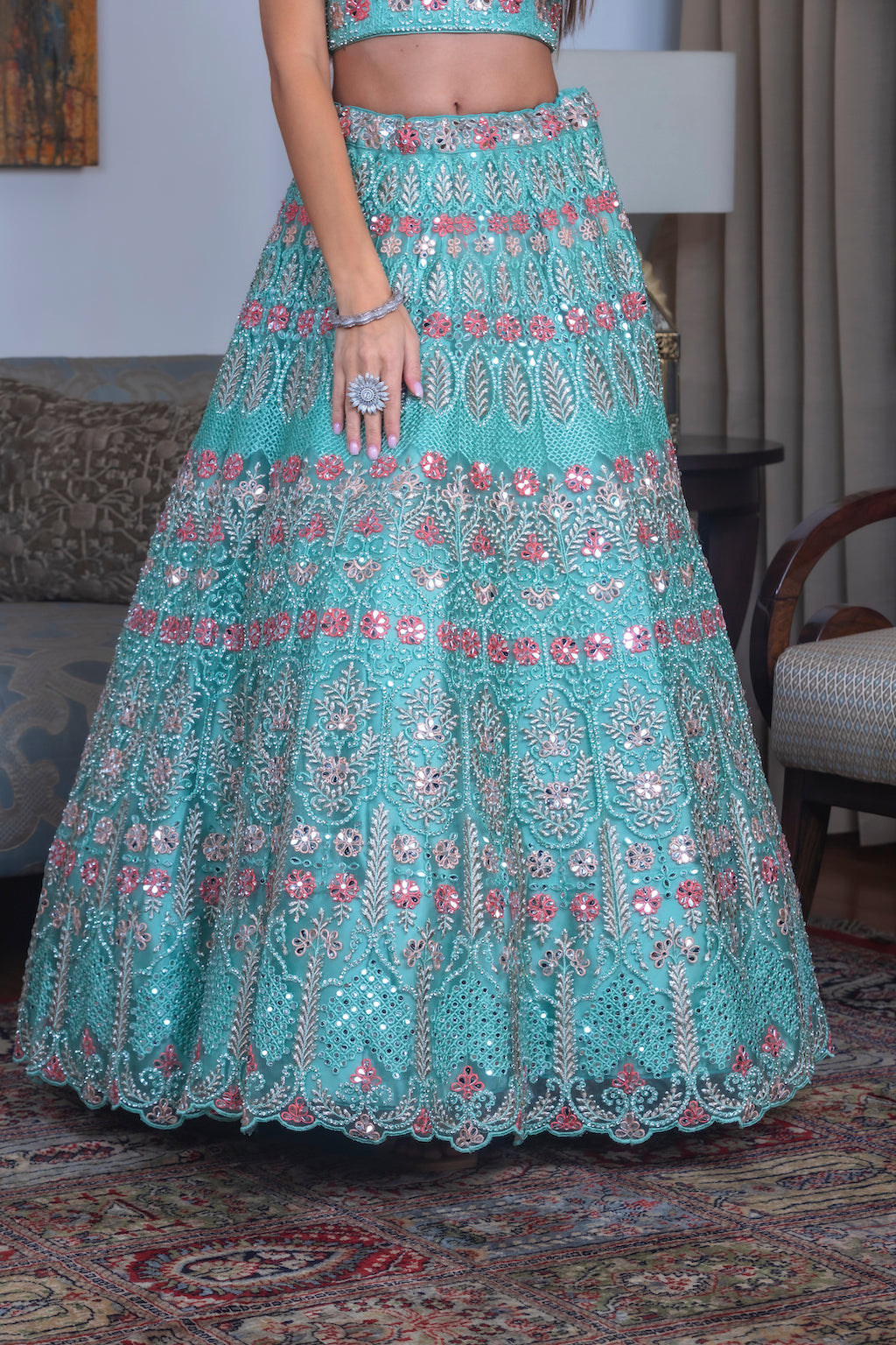 Blue Lehenga with contrast scarf