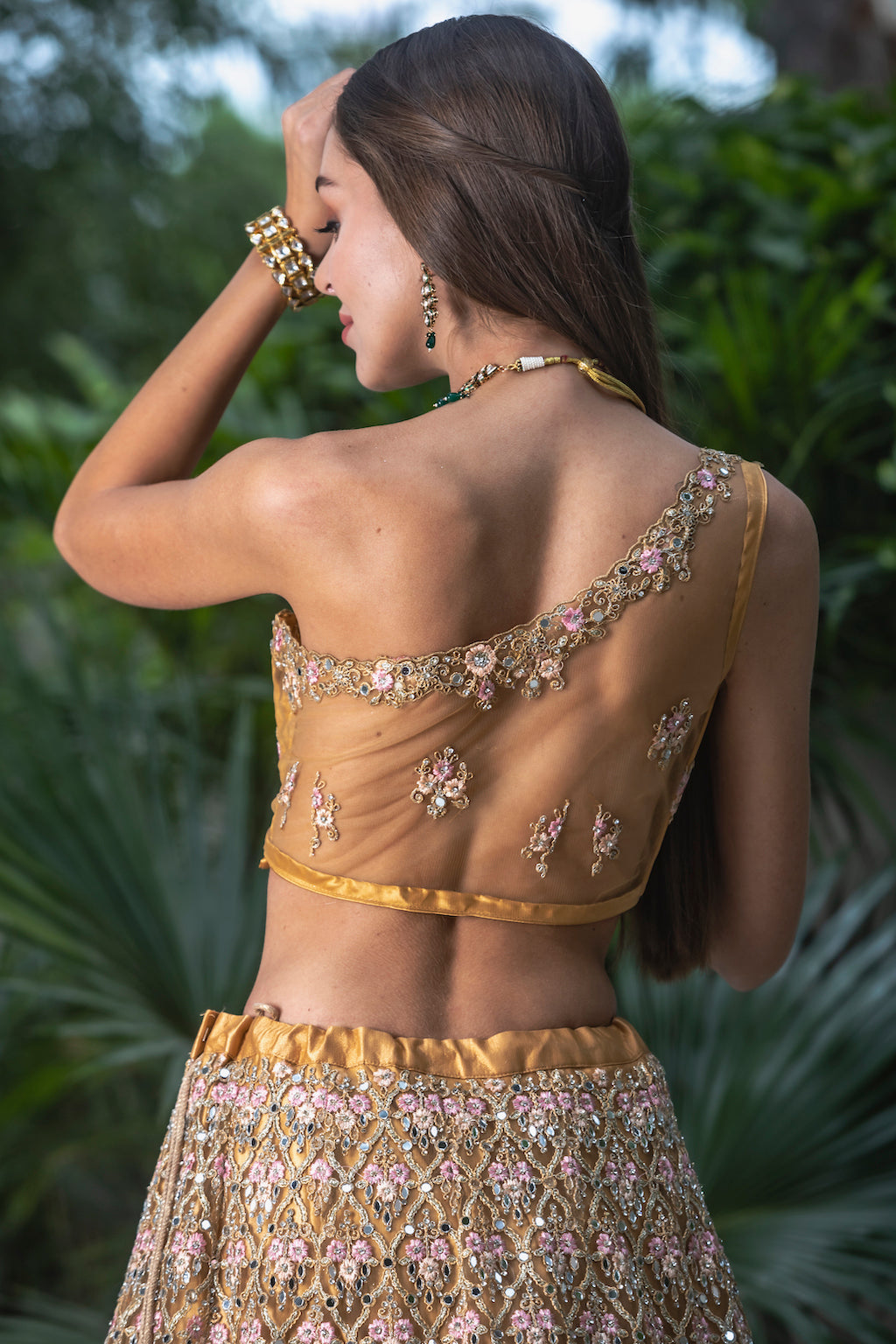 Yellow Lehenga with one shoulder top