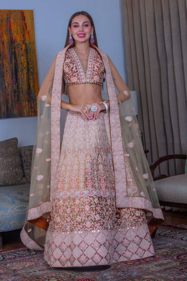 Beige and Brown Ombre Lehenga