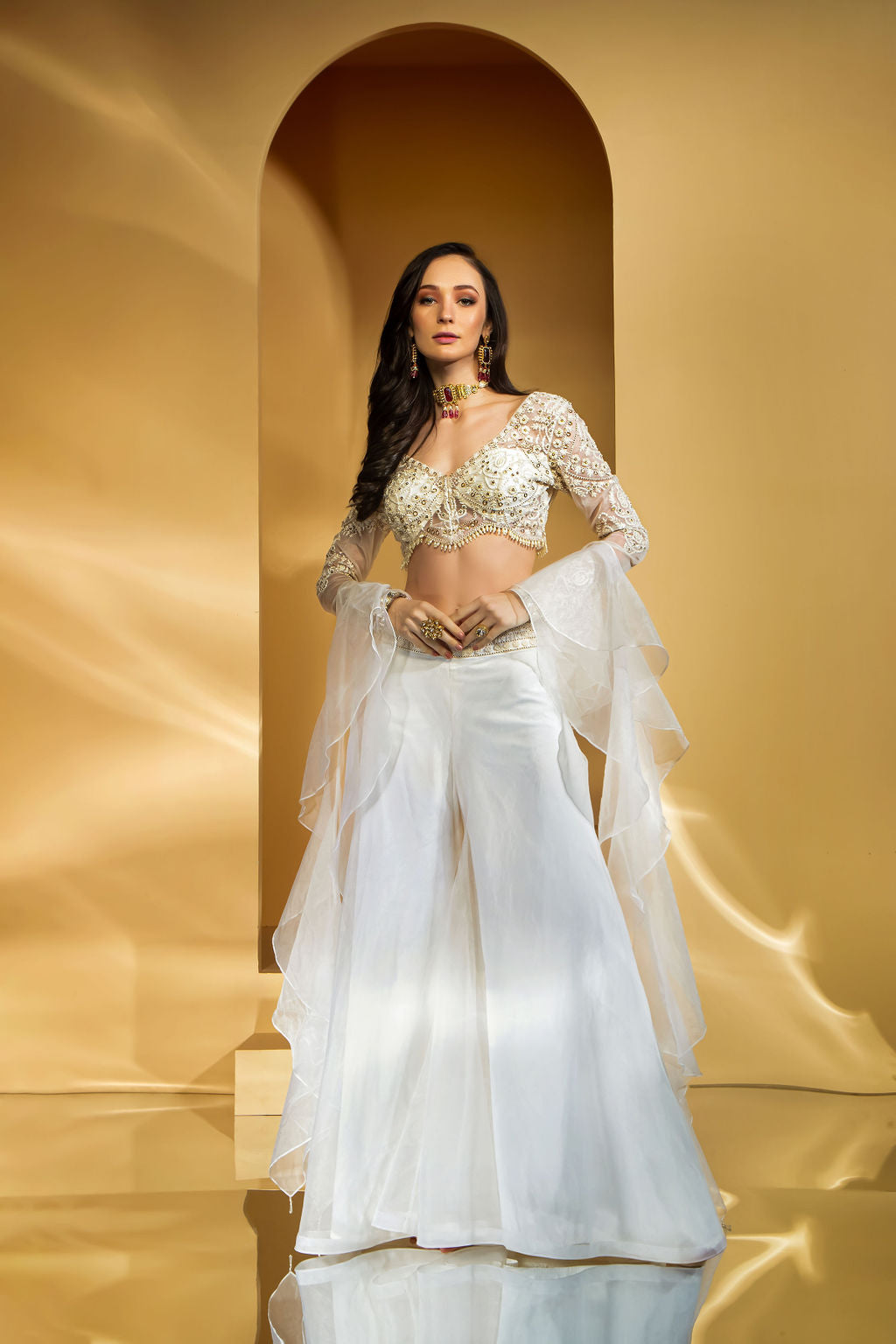Ivory Palazzo with embroidered top and drape dupatta