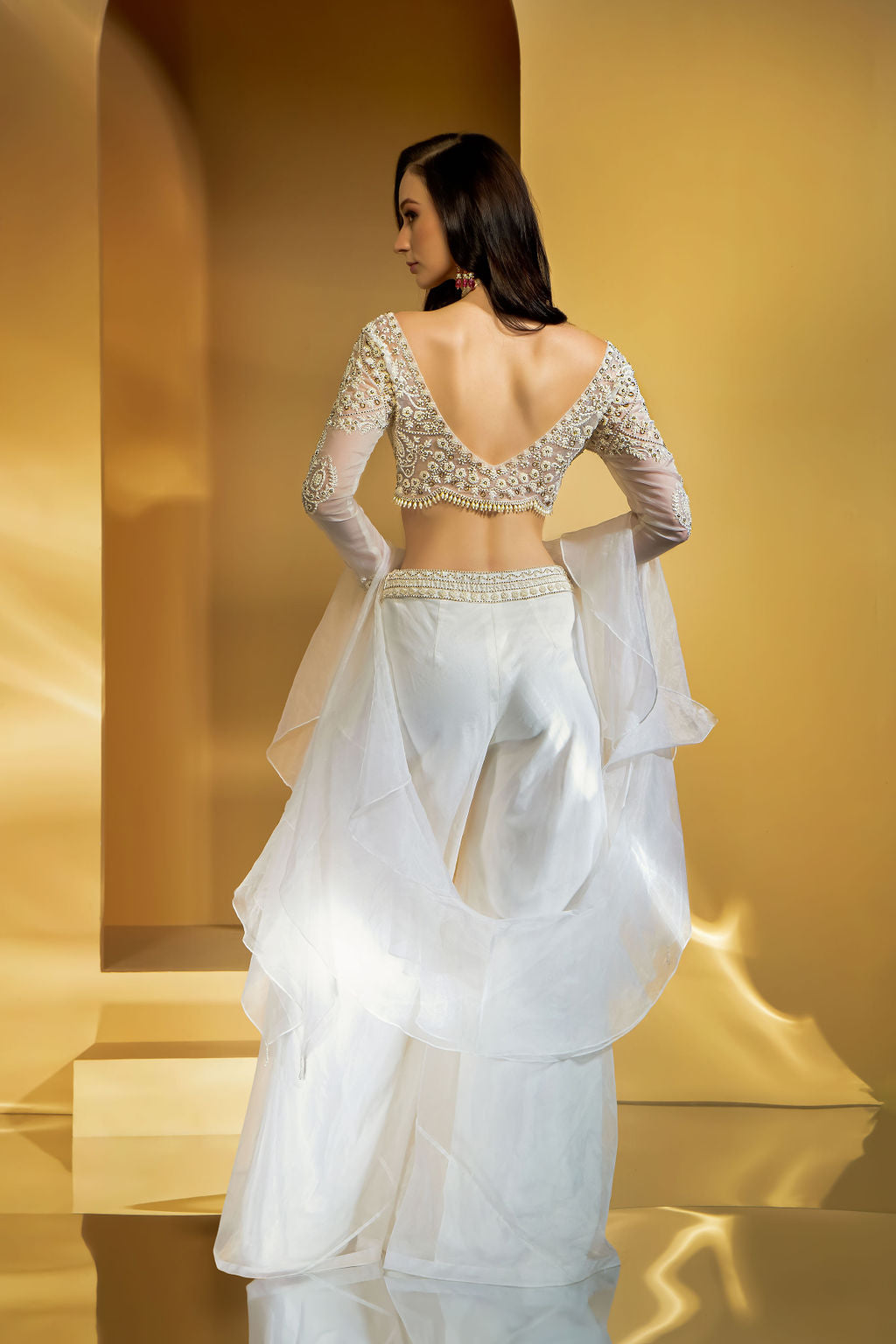 Ivory Palazzo with embroidered top and drape dupatta