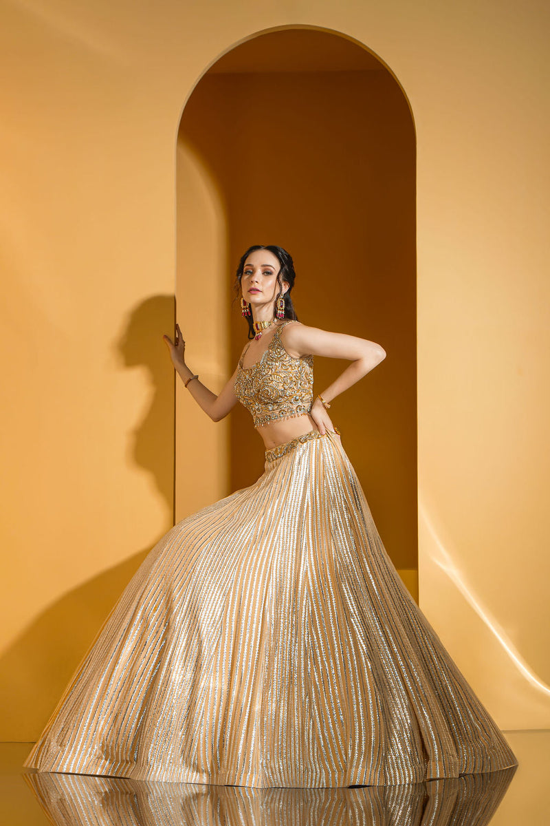 Golden enbroidered top with Skirt