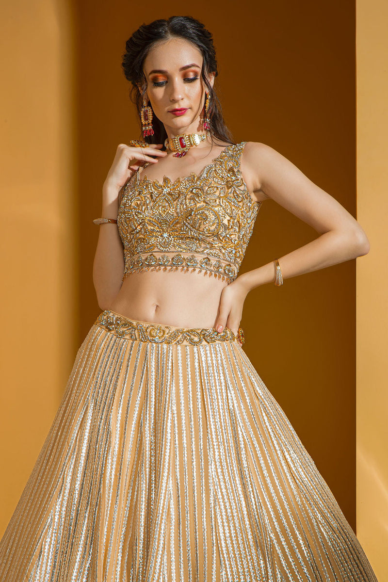 Golden enbroidered top with Skirt