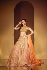 Peach Top with Multicolor Skirt
