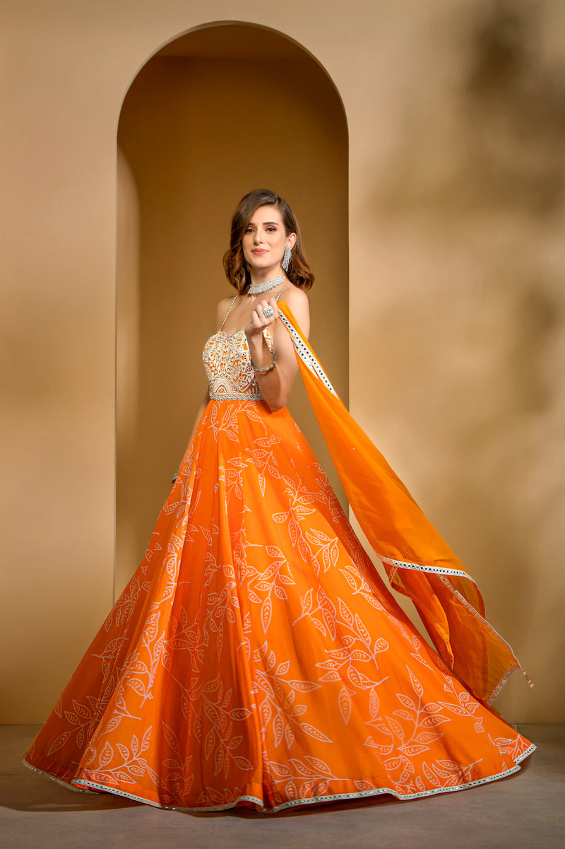 Printed Orange Gown