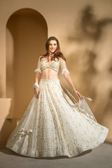 Ivory Chikankari Skirt with embroidered top and scarf
