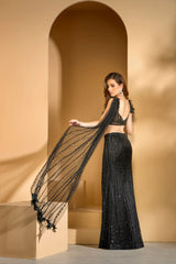 Black Saree with feathers