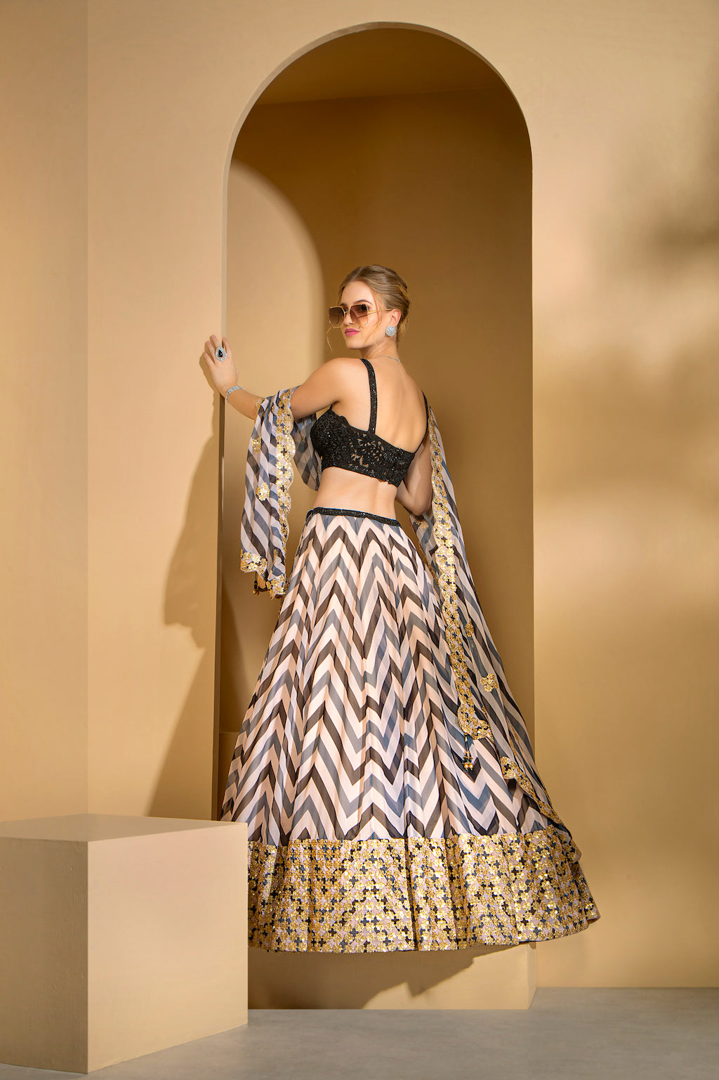Black embroidered top with skirt and dupatta