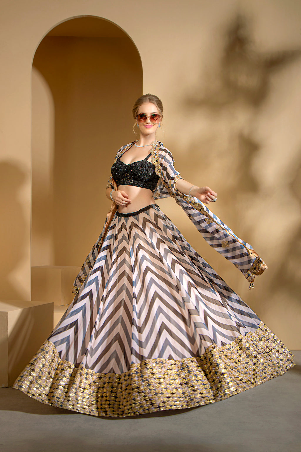 Black embroidered top with skirt and dupatta