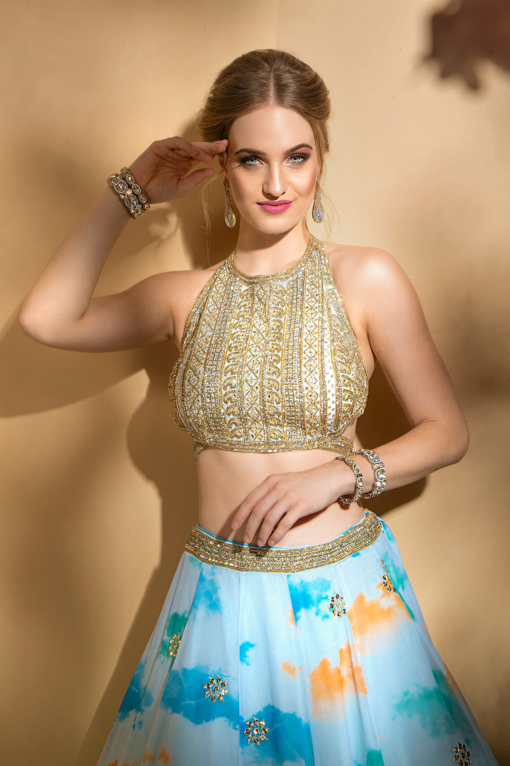 Halter top with printed skirt